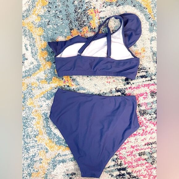 Eomenie Two Piece Swimsuit Bikini Set One Shoulder Ruffle M - Picture 2 of 9